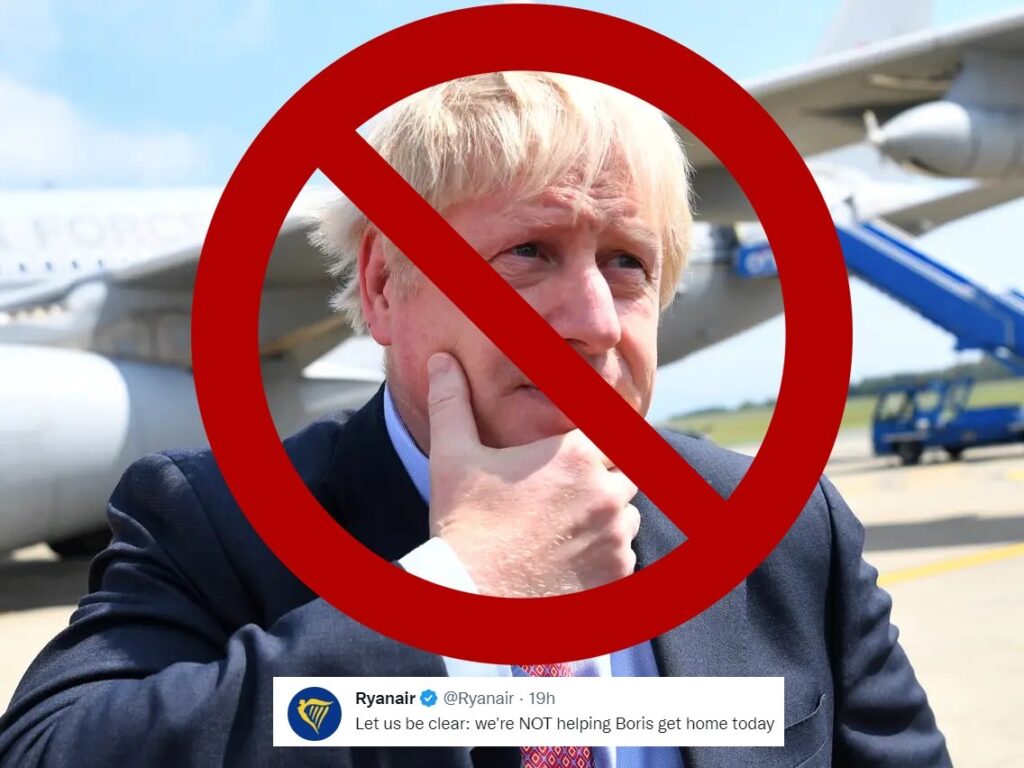 Ryanair mock Boris Johnson in a Twitter post
