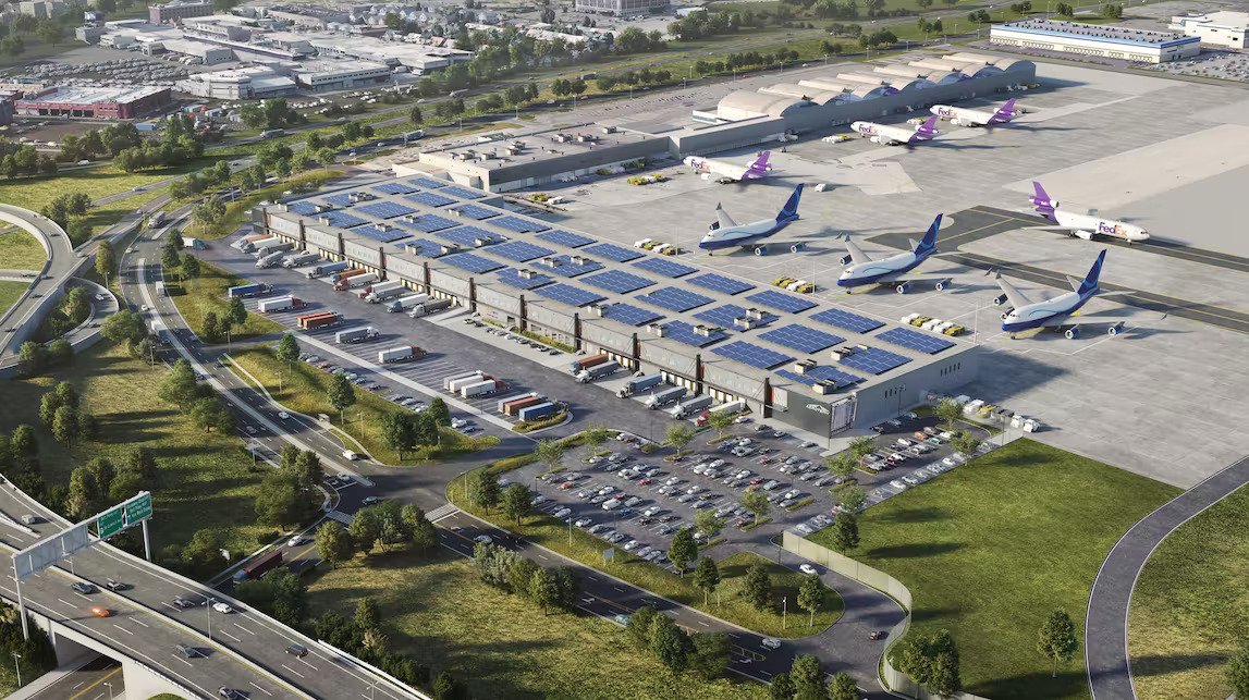 Aerial view of JFK Airport cargo facility