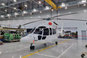 The Airbus Light Civil Helicopter (LCH) parked in a hangar.