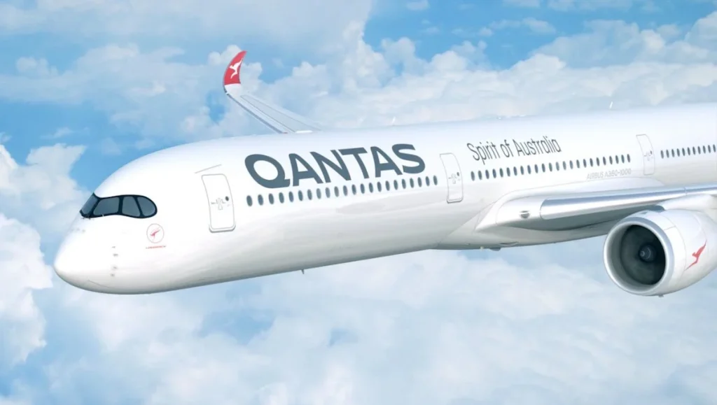 A rendering of a Qantas Airbus A350 in flight.