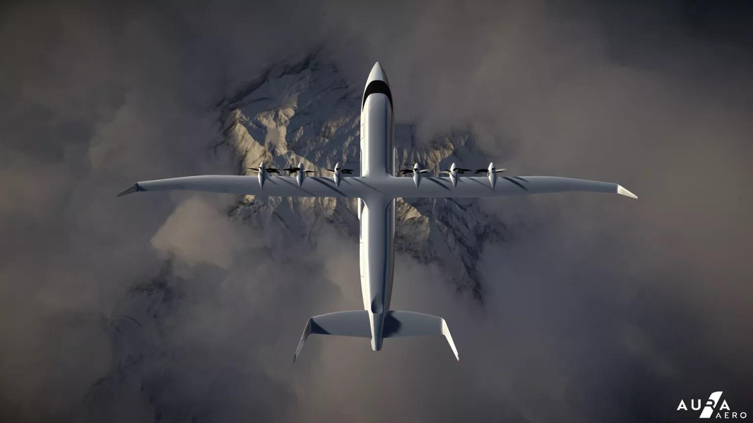 A rendered image of an Aura Aero ERA eVTOL aircraft viewed from above.