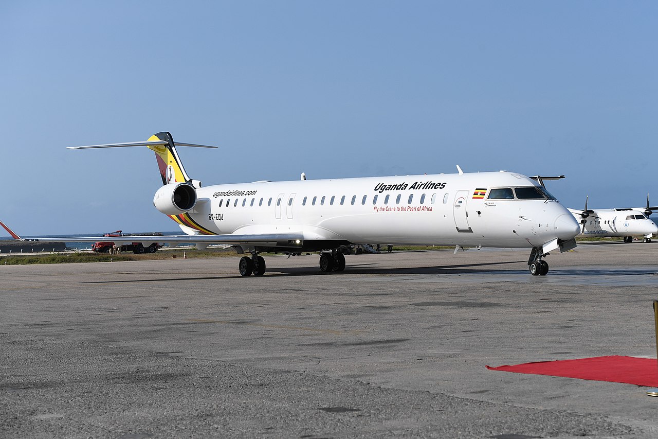 A Uganda Airlines aircraft parked on the tarmac