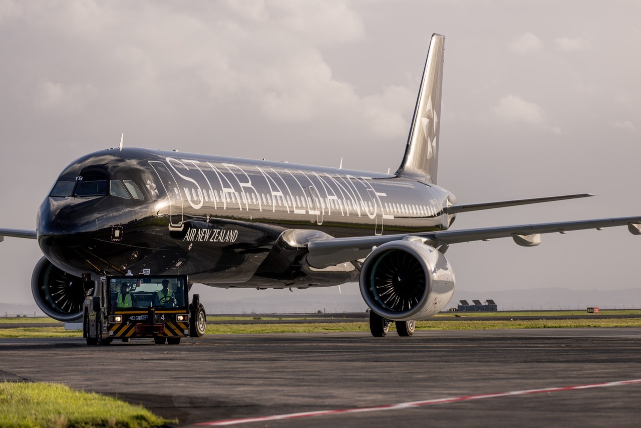 The new Air New Zealand A321neo arrives at Auckland Airport