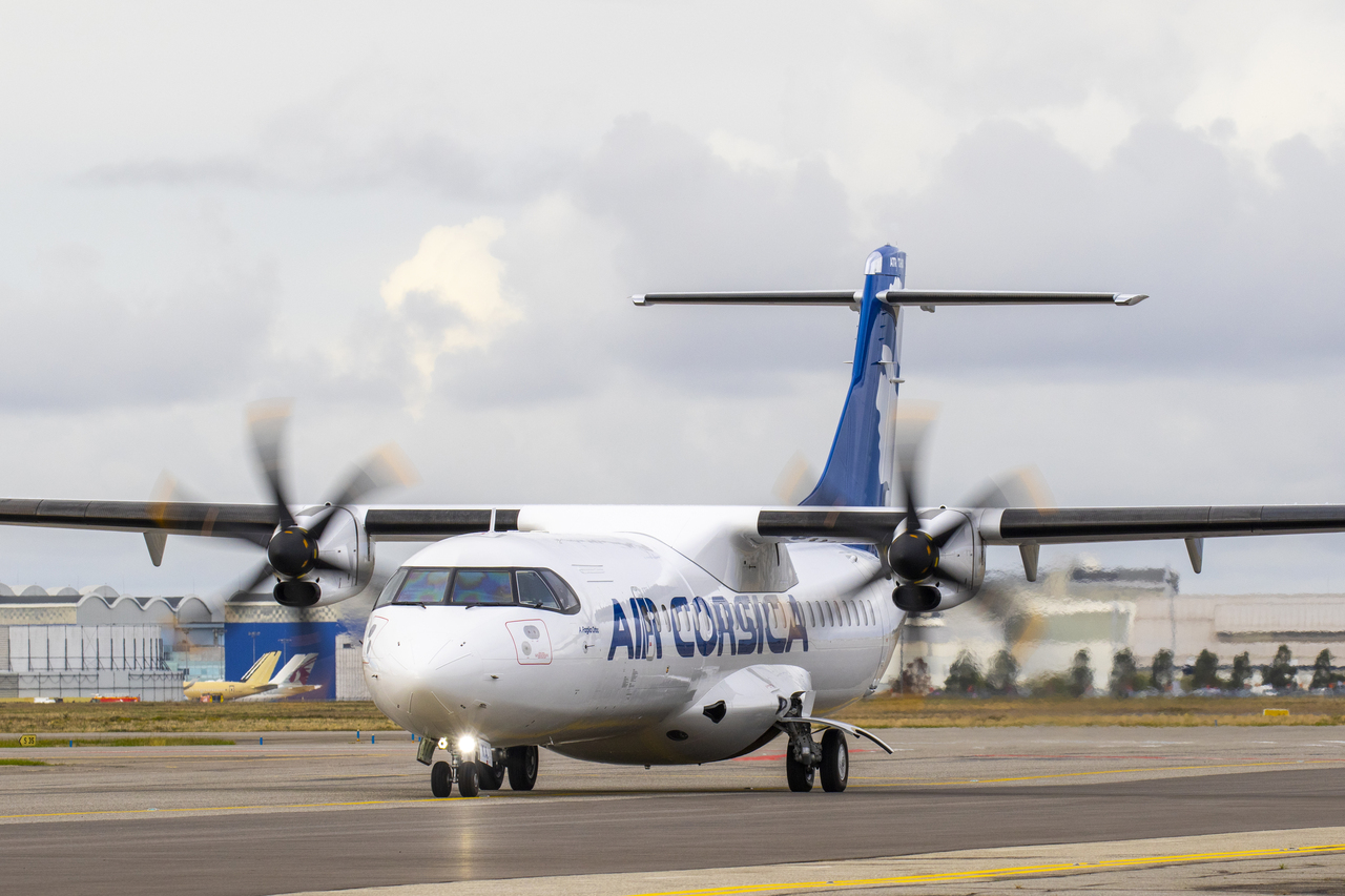 The new Air Corsica ATR 72-600 taxis in to the terminal.