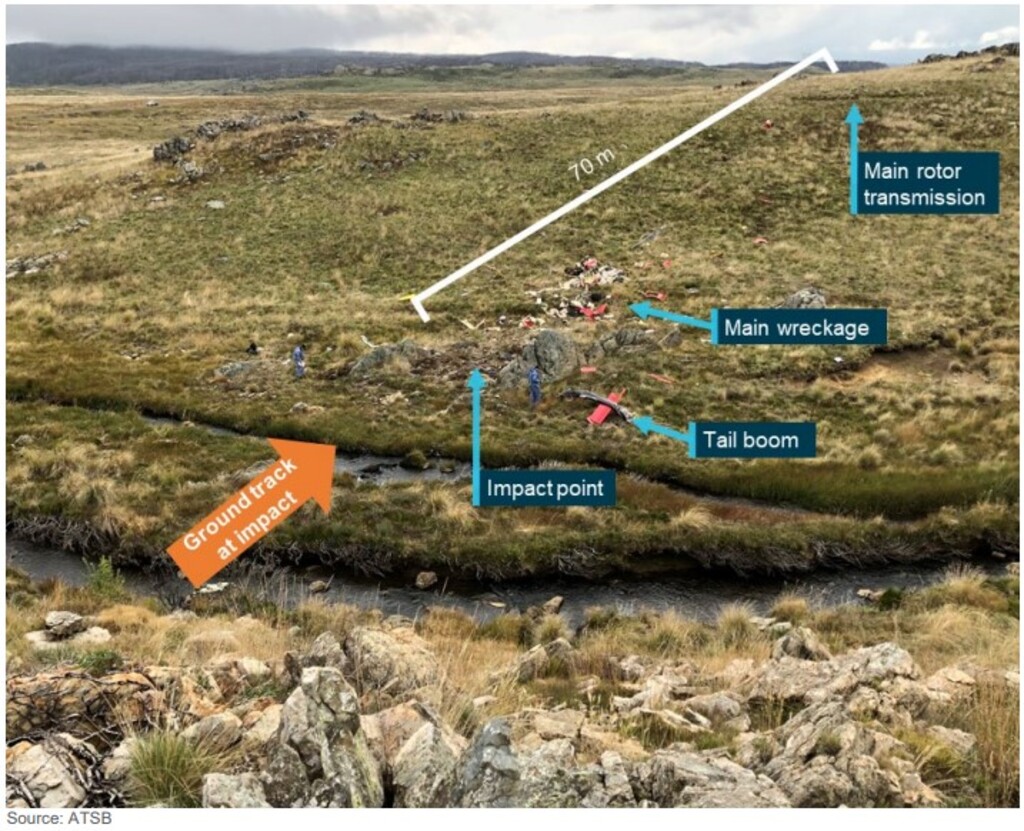 An ATSB diagram of a recent helicopter accident in Kosciuszko National Park.