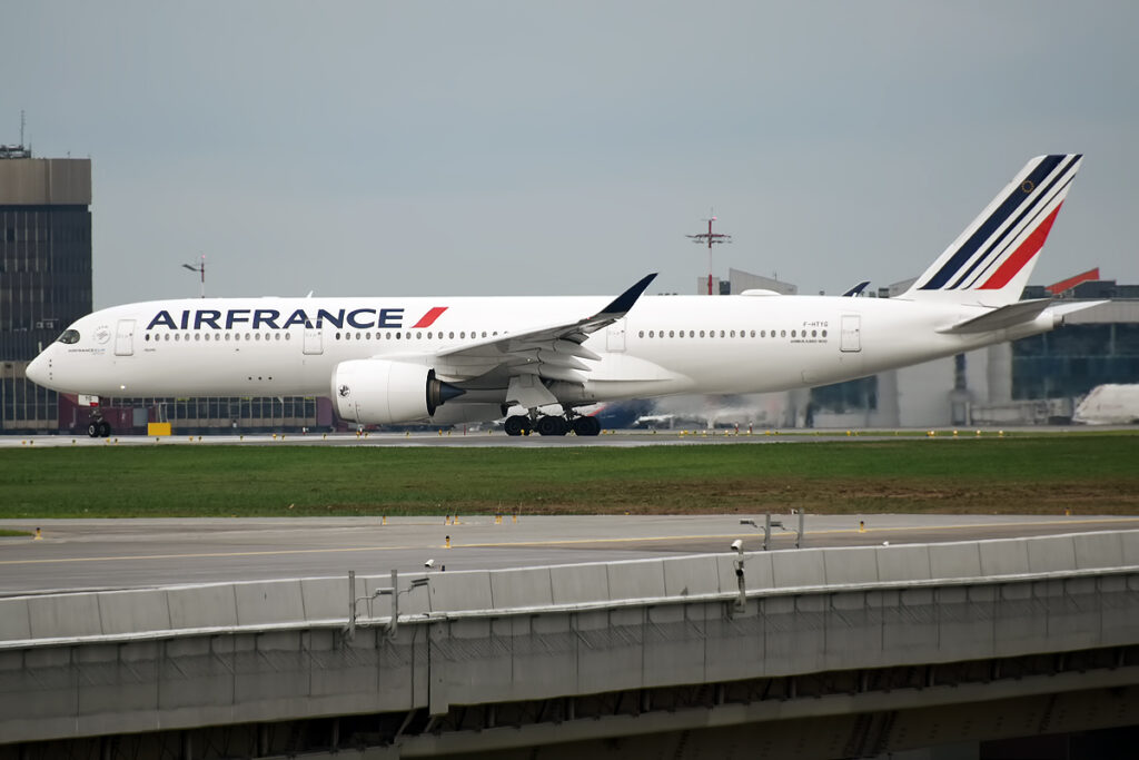 An Air France Airbus A350 on the taxiway.