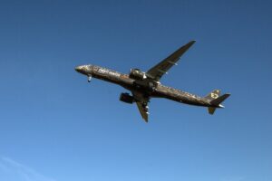 The Embraer E195-E2 in flight.
