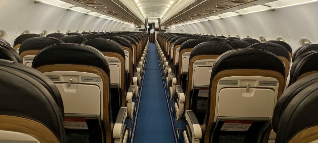 Interior cabin view of new Air Peace Airbus A320.