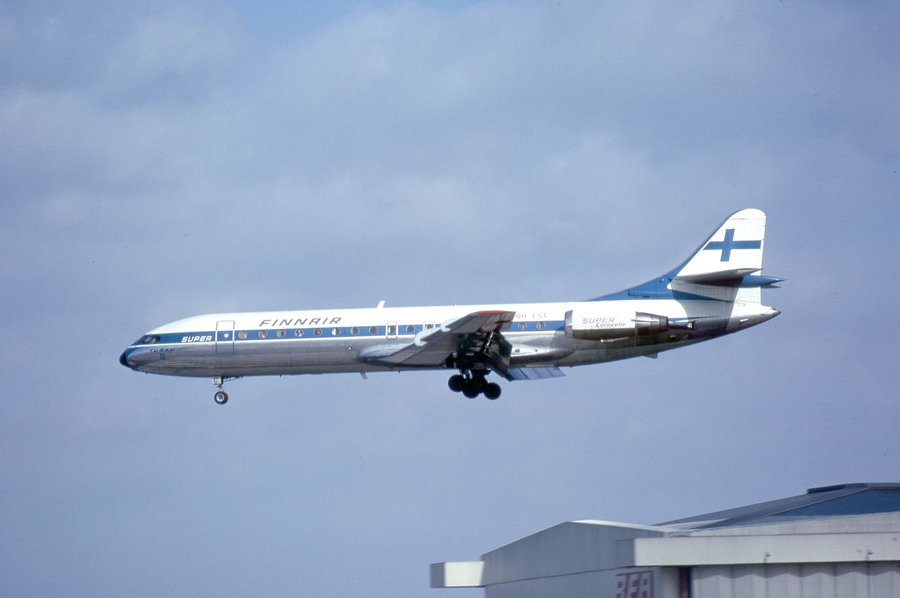 A Finnair Caravelle approaches to land at Heathrow in 1972.