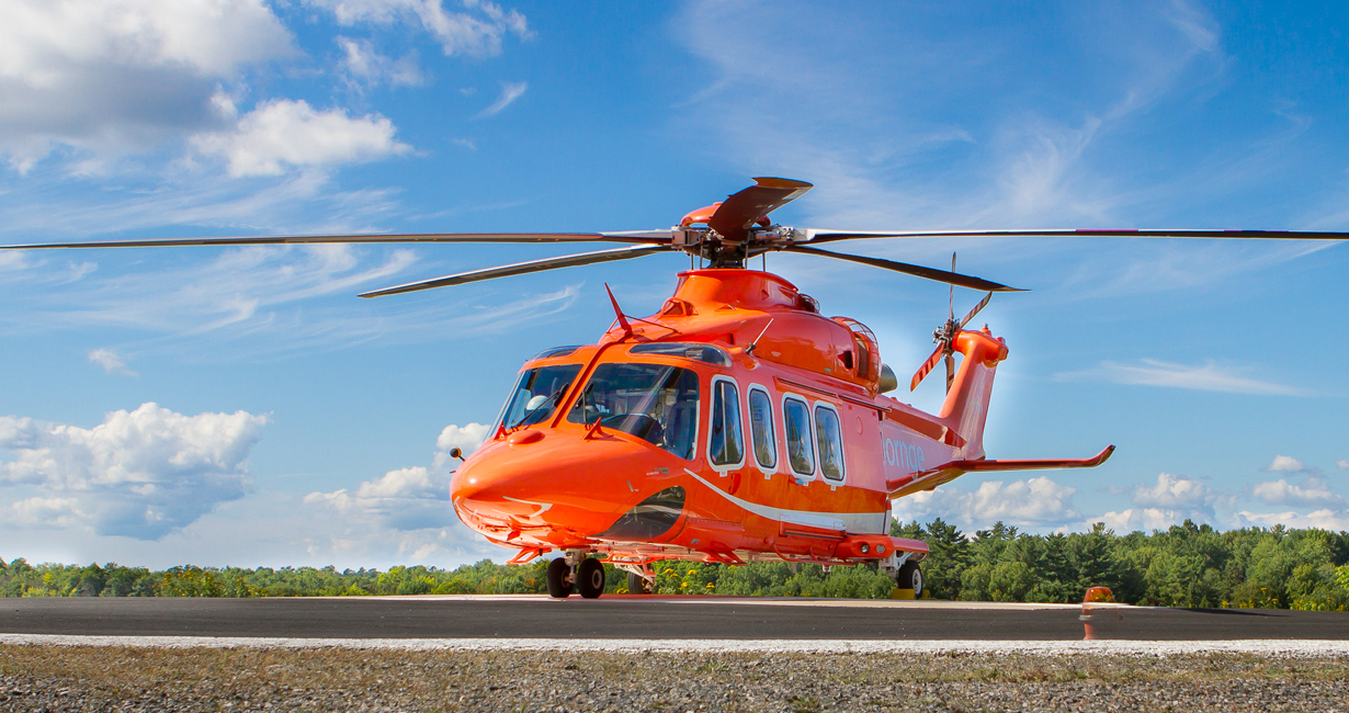 An Ornge AW139 helicopter landing.