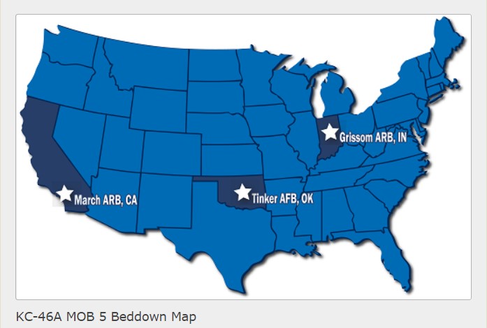 Map of US Air Force KC-46A beddown including Grissom ARB, Indiana