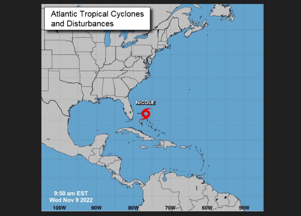 Map of Tropical Storm Nicole