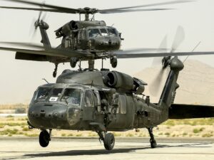 Two US Army UH-60 Blackhawk helicopters