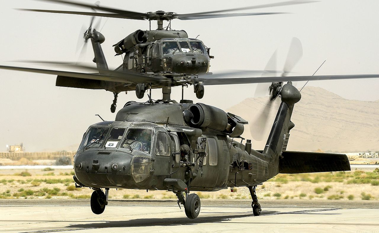 Two US Army UH-60 Blackhawk helicopters