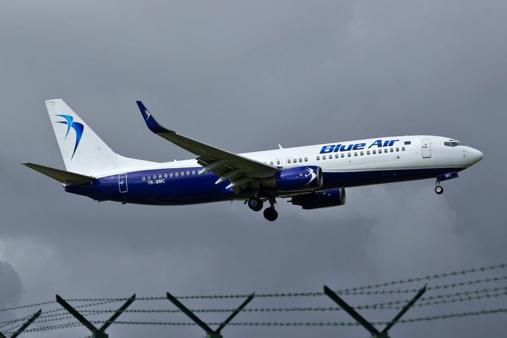 A Blue Air 737 approaches to land