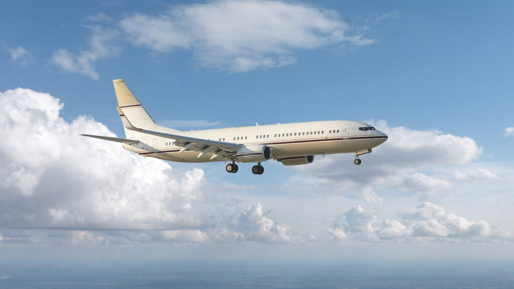 The new luxury KlasJet Boeing 737 BBJ2 in flight
