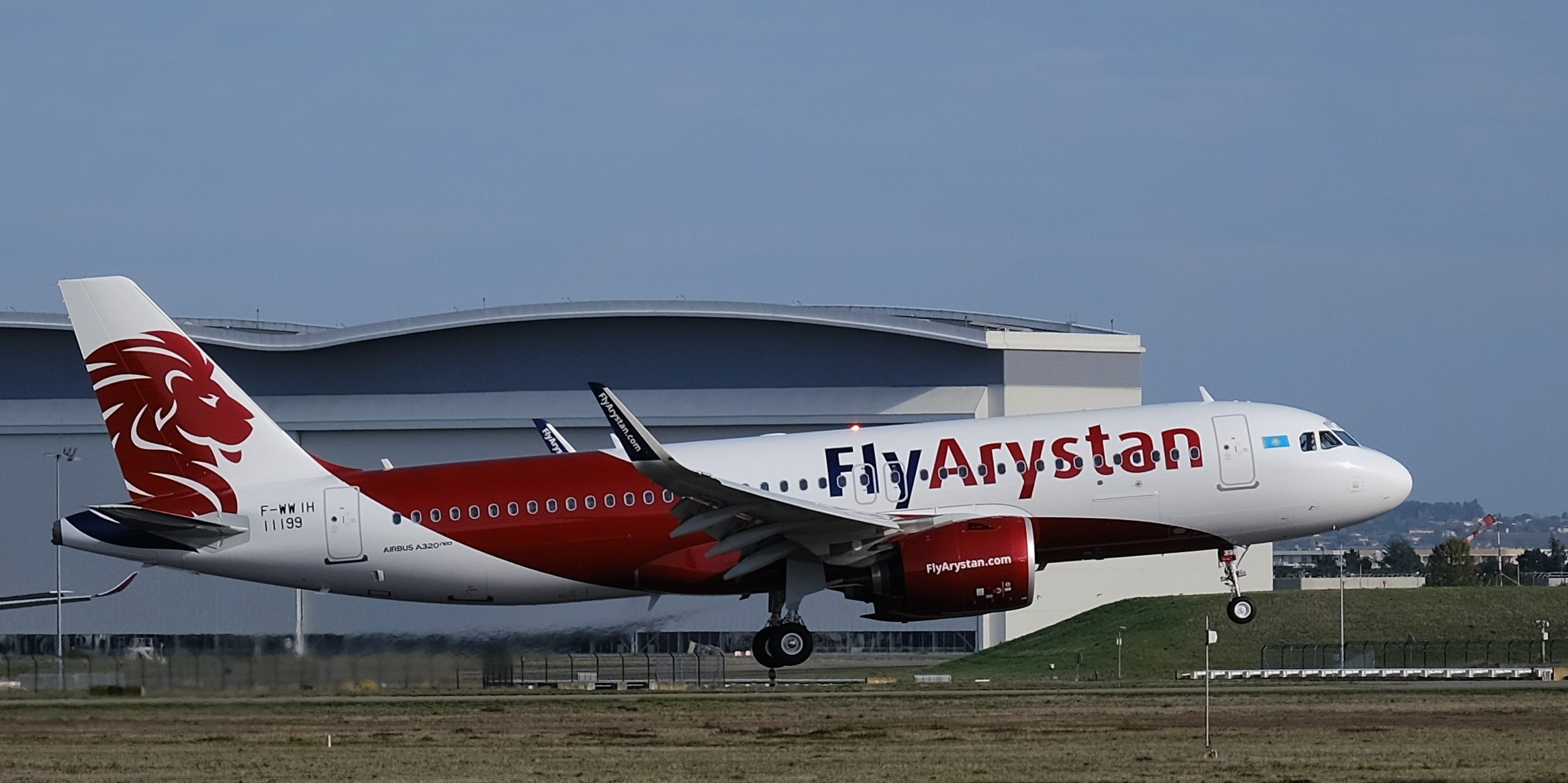 A new FlyArystan Airbus A320neo touches down.