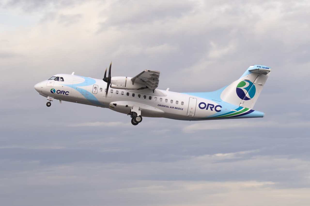 The new ORC ATR 42-600 climbs out after takeoff.