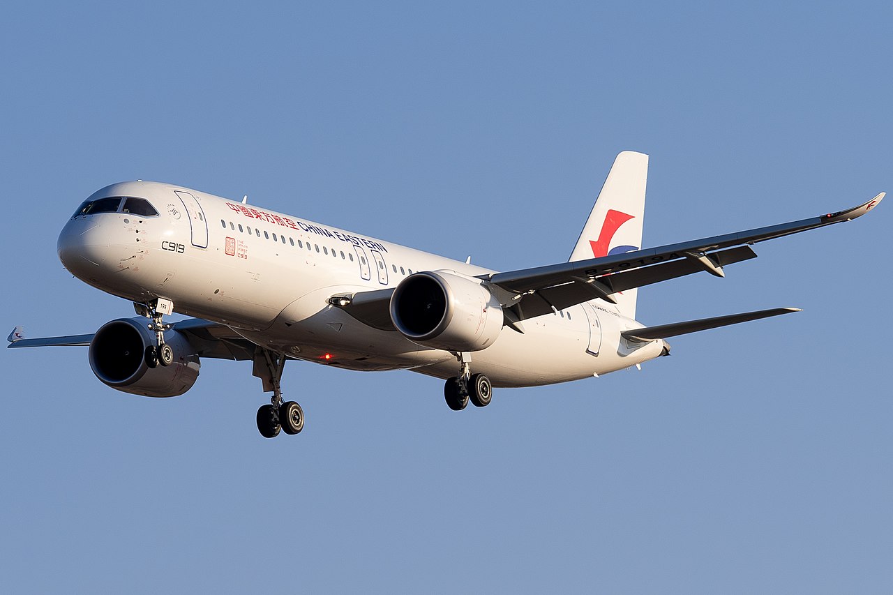 A China Eastern Airlines COMAC C919 on approach to land.