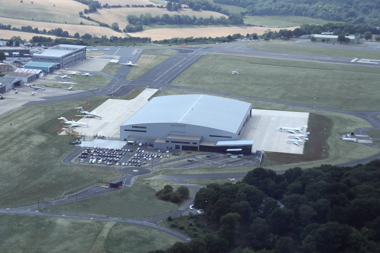 Aerial view of the Bombardier Biggin Hill airport facility
