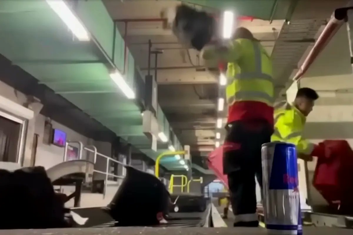 Baggage handlers caught on video mishandling Qantas passenger's baggage.