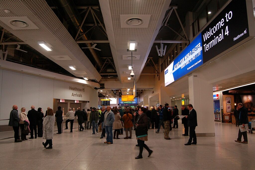 The Heathrow Airport Terminal 4 Arrivals hall.