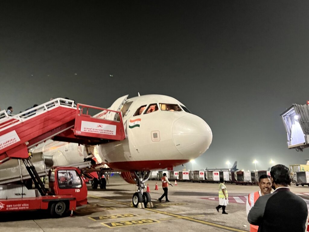 Boarding the Air India flight at Chennai.