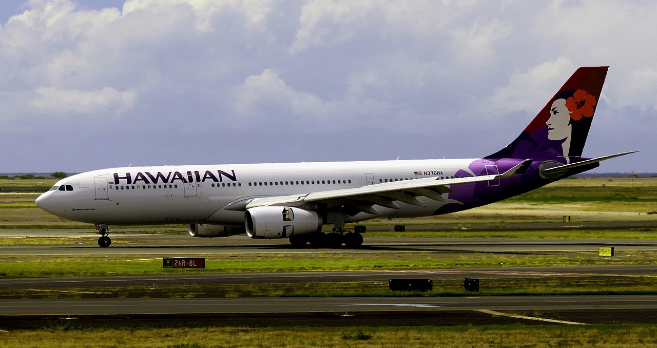 A Hawaiian Airlines A330 taxis after landing.