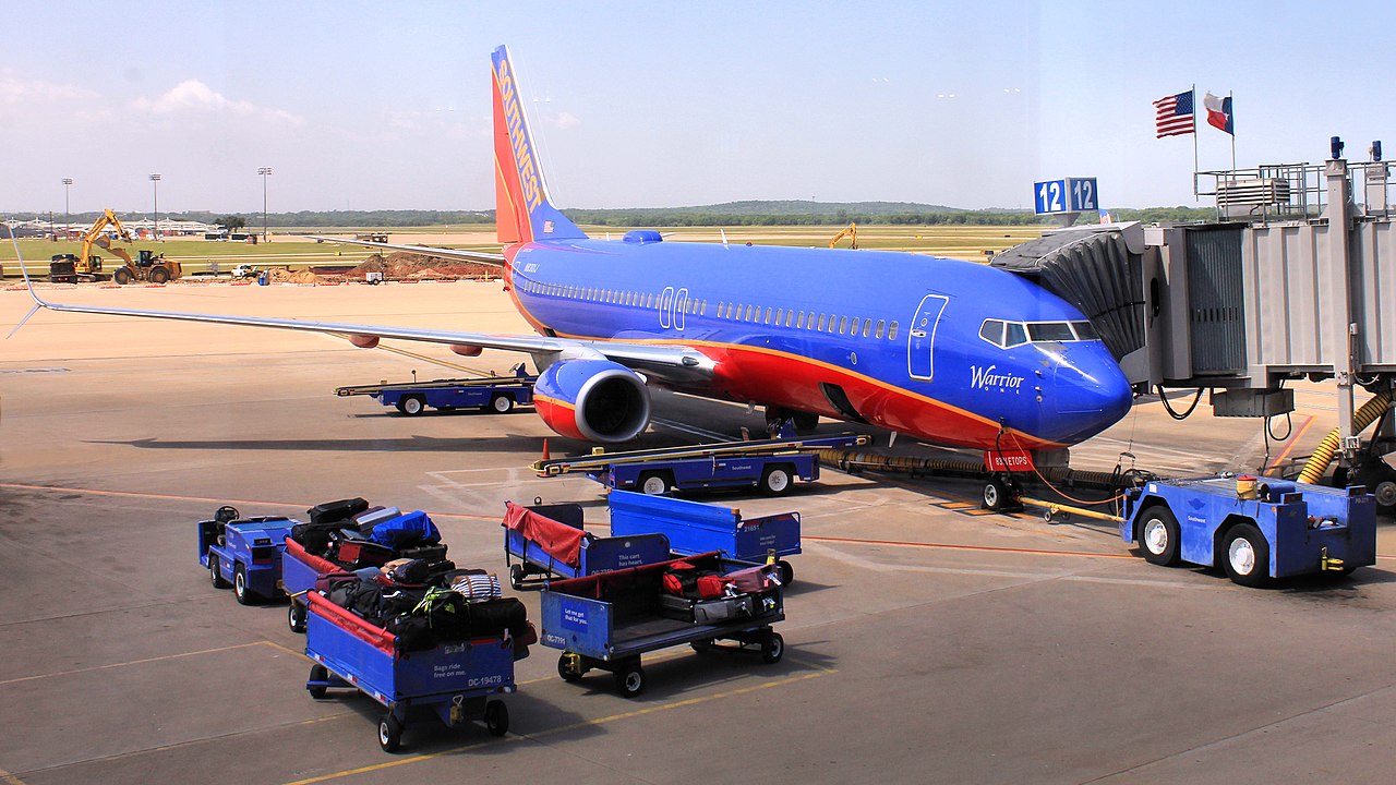 A Southwest Airlines Boeing 737 at the terminal.