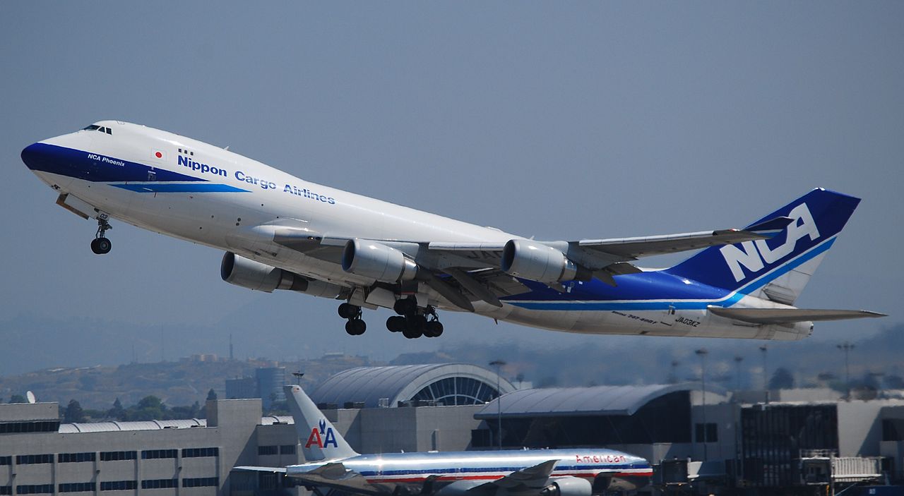 A Nippon Cargo Airlines 747 Freighter aircraft becomes airborne.