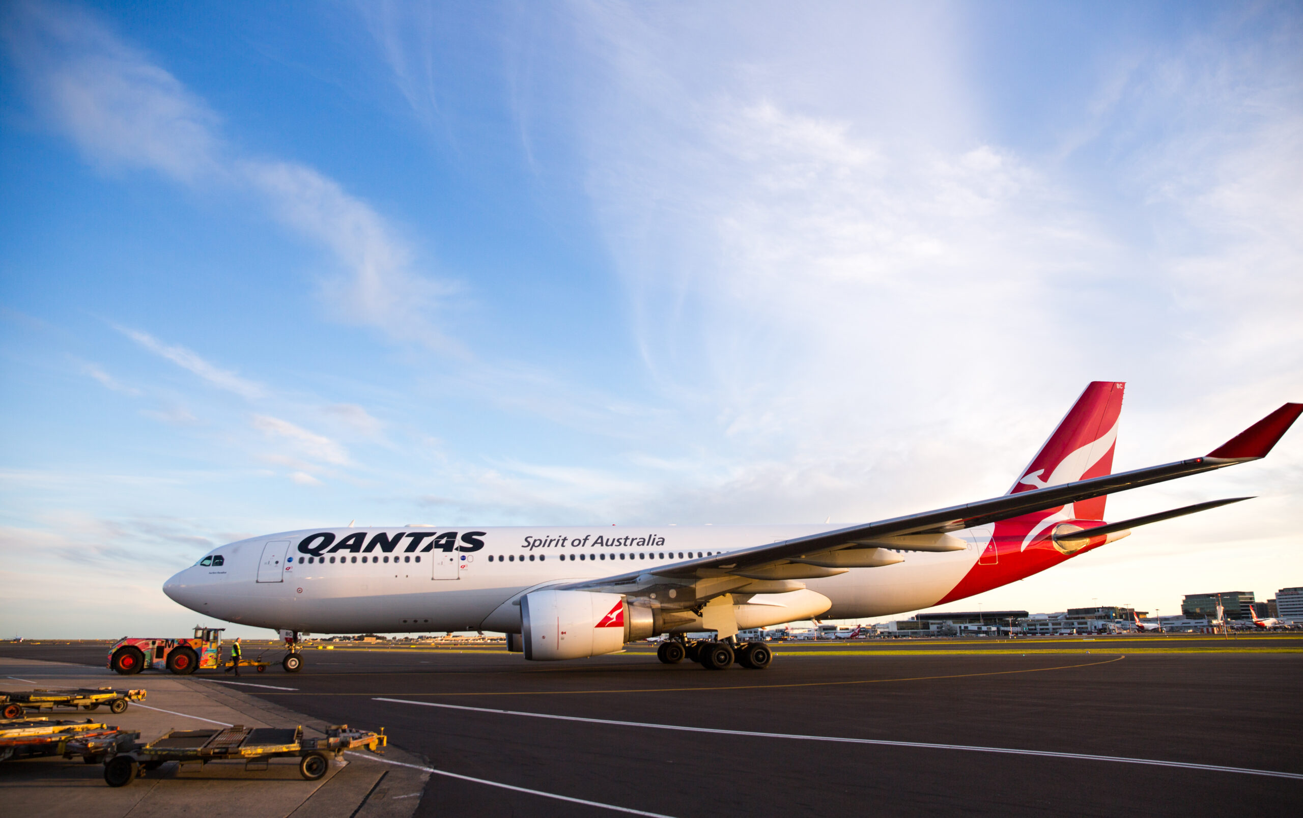 A Qantas A330 on the taxiway.