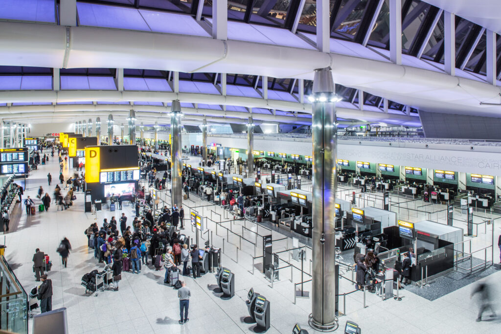 Heathrow Airport, Terminal 2A, check-in hall, November 2015.
