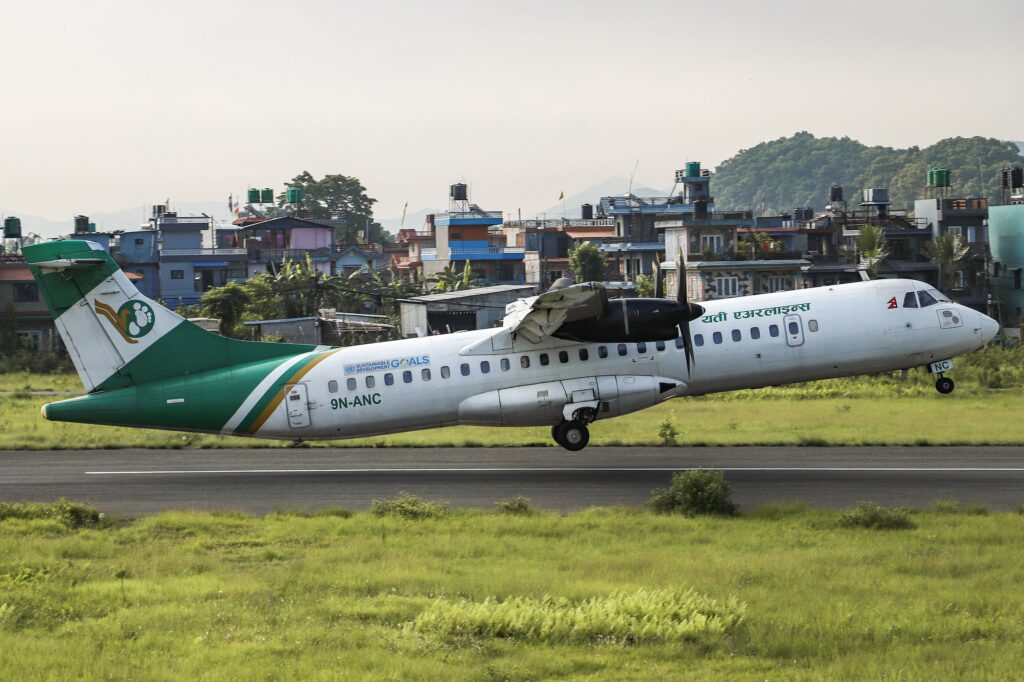 A Yeti Airlines ATR72 landing.