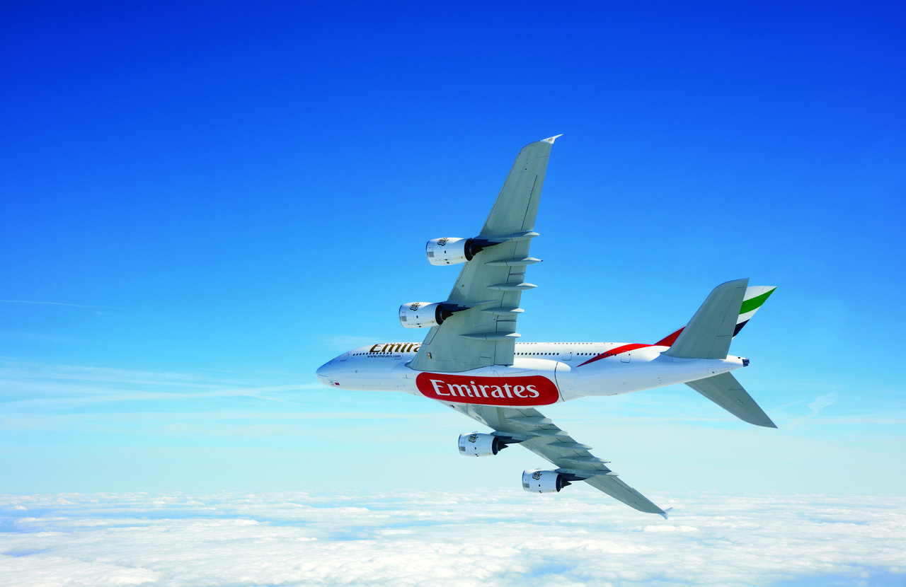An Emirates Airbus A380 in flight