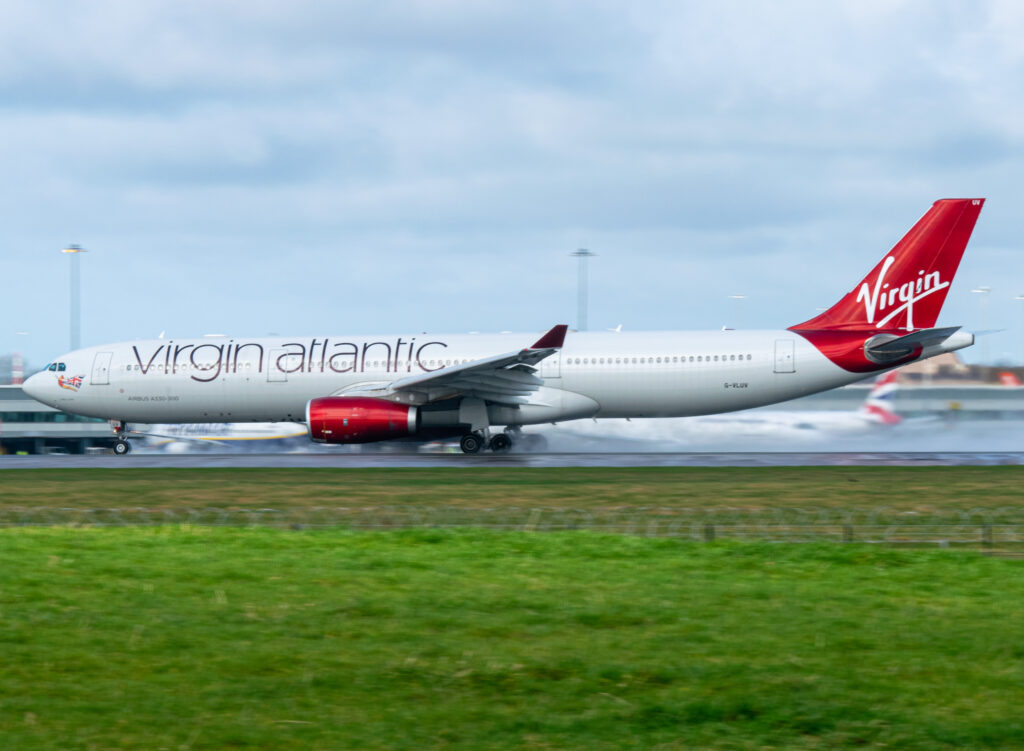 Virgin Atlantic A330 seen at Manchester Airport.