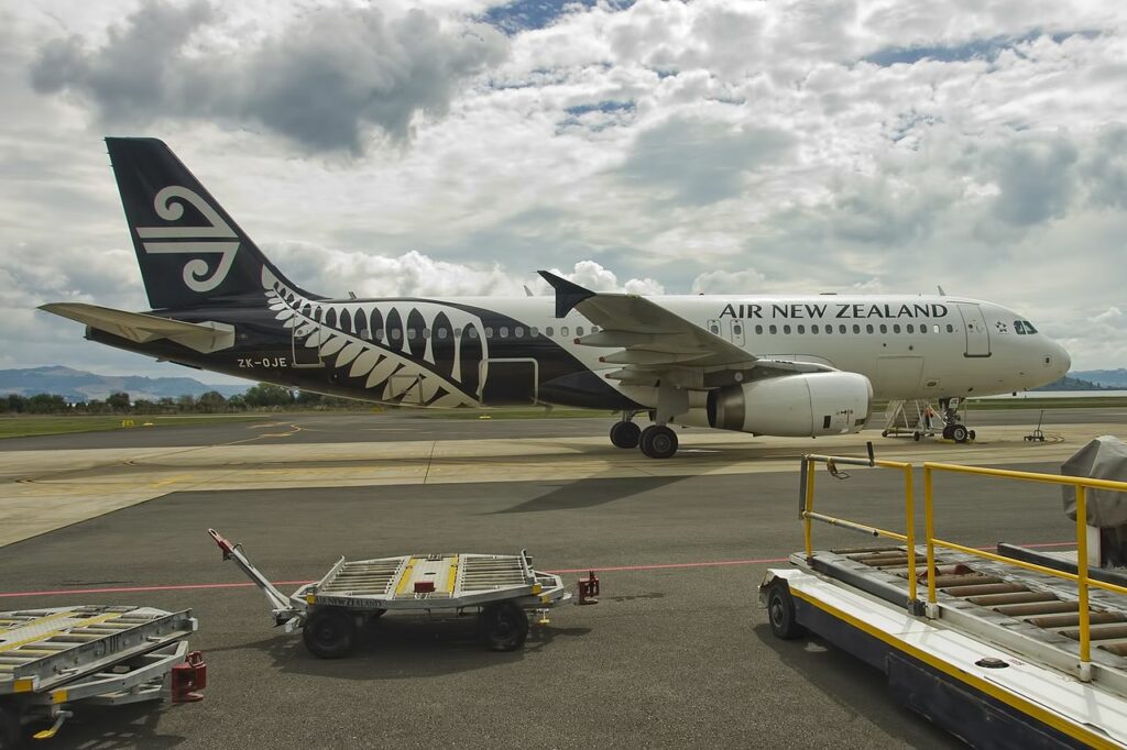 An Air New Zealand A320 parked on the ramp.