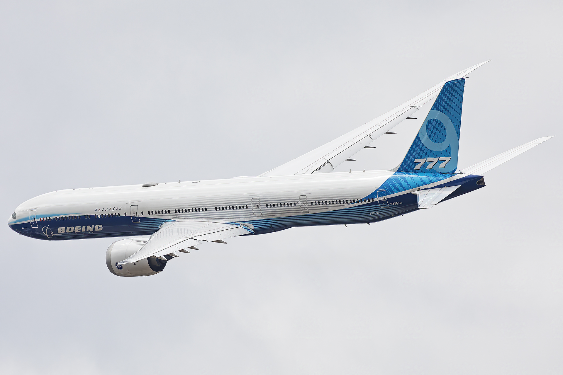 A Boeing 777X in flight