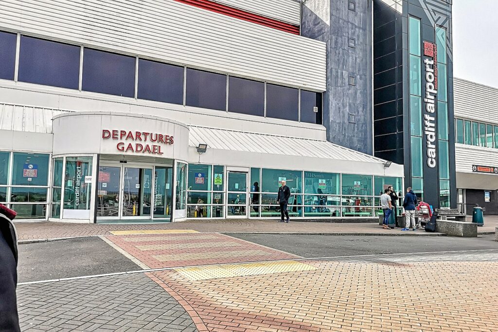 Exterior view of Cardiff Airport terminal building.