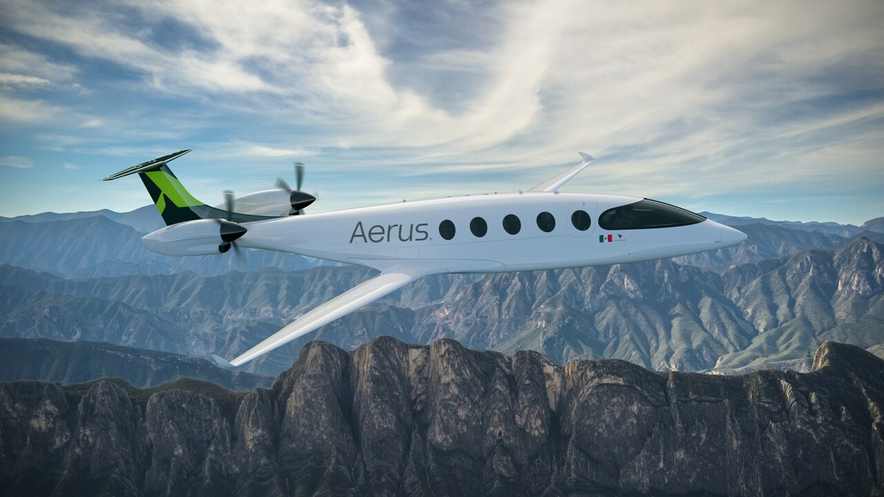 A render of an Eviation Alice all-electric aircraft in Aerus livery.