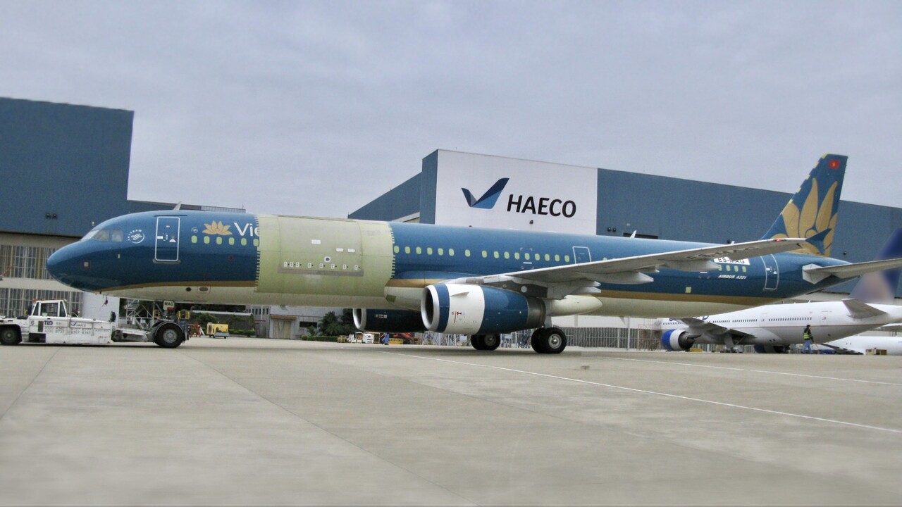 The first Airbus A321 freighter conversion aircraft parked at HAECO Xiamen hangar.
