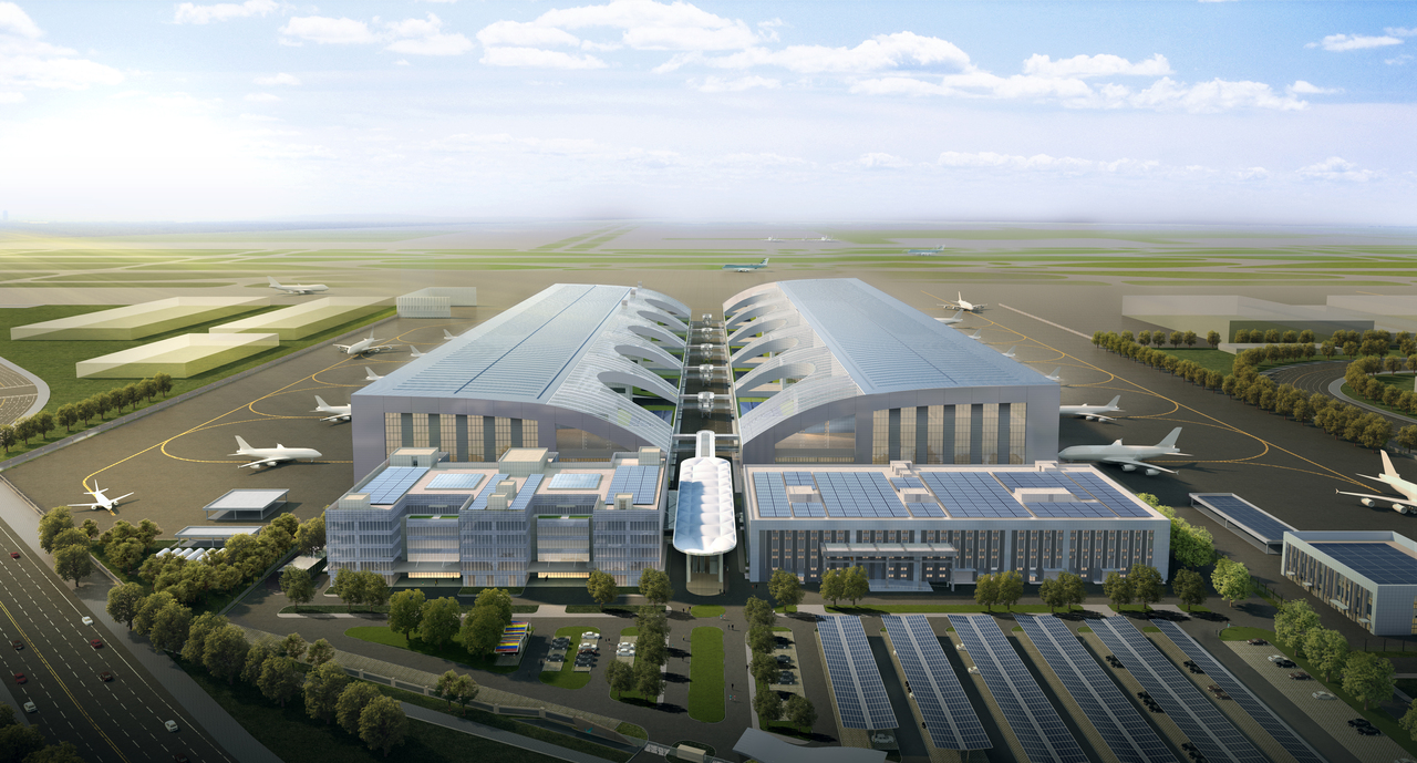 Render of new hangar complex at Xiamen Xiangen International Airport China.