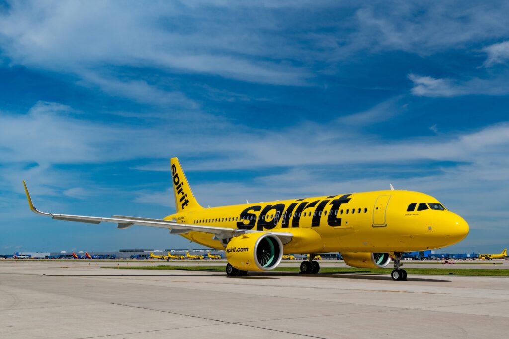 A Spirit Airlines aircraft on the tarmac.