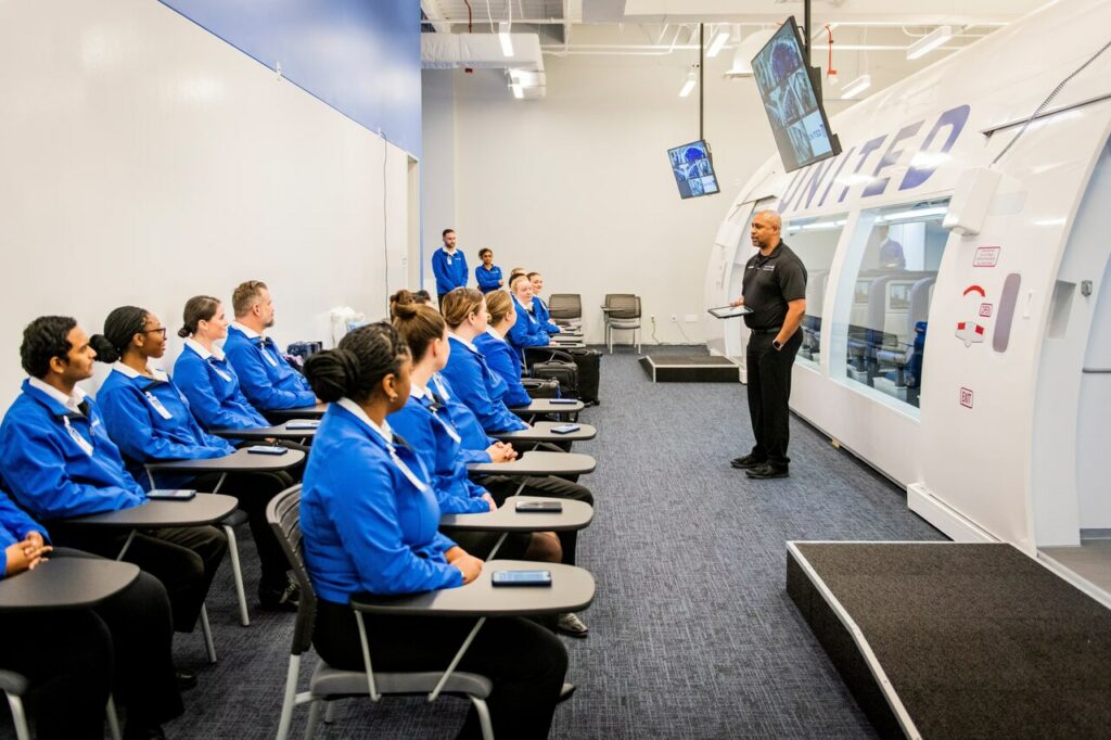 Classroom and simulator facilty at new United Airlines Houston training center.