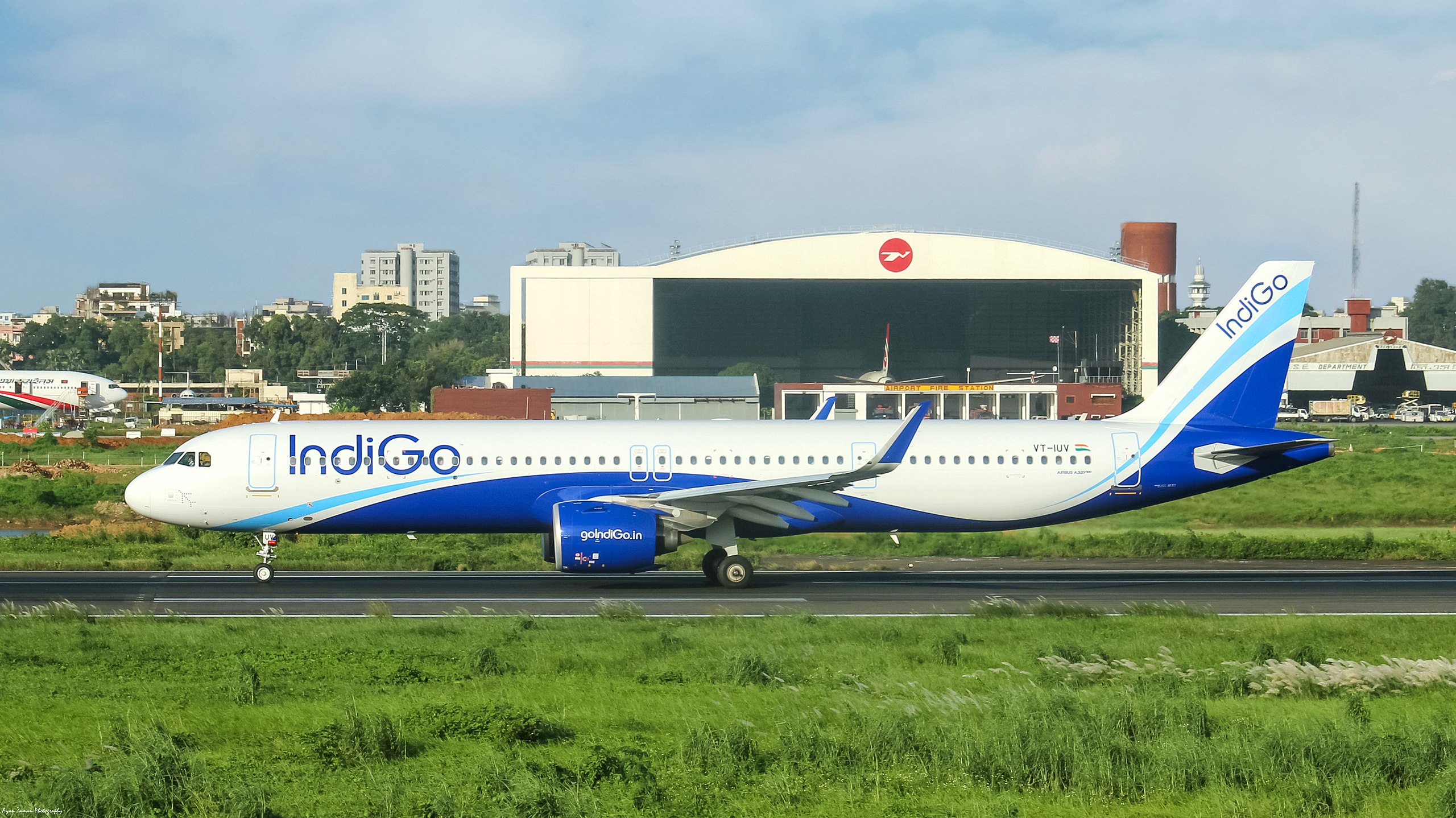 An IndiGo Airbus A321 on the taxiway.