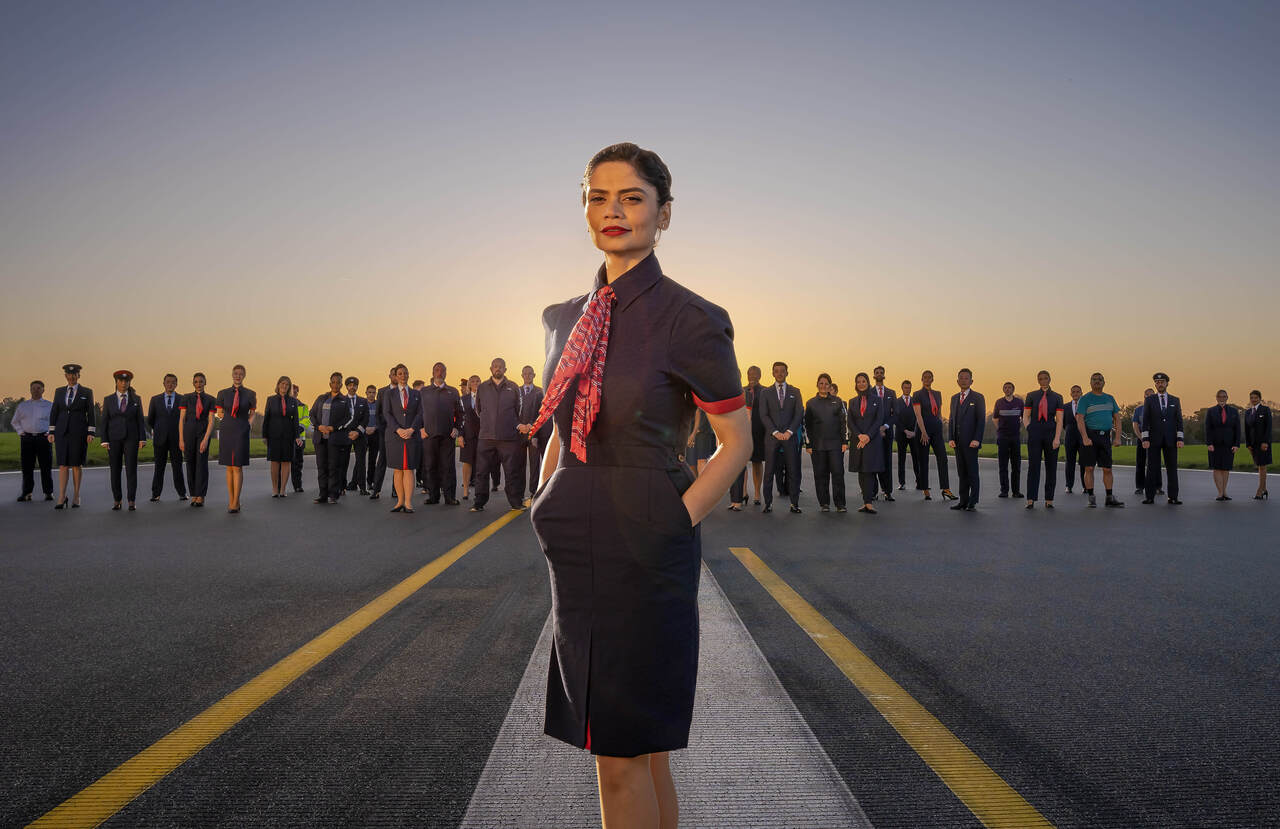 British Airways staff display the new uniforms.