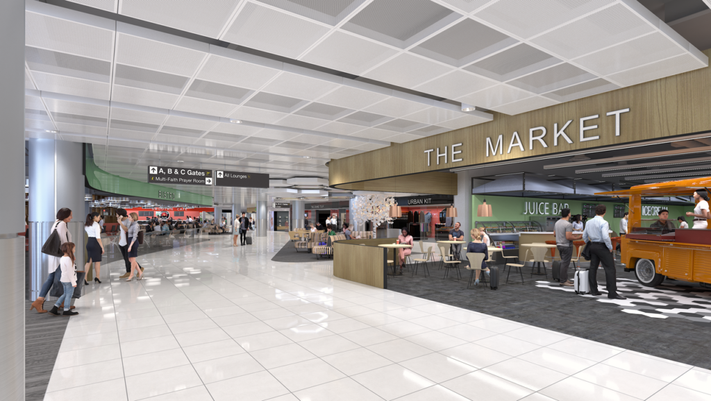 Render of the new Manchester Airport Terminal 2 interior.