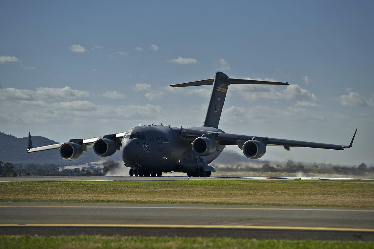 A USAF C-17 Globemaster prepares for takeoff at the Avalon Airshow.