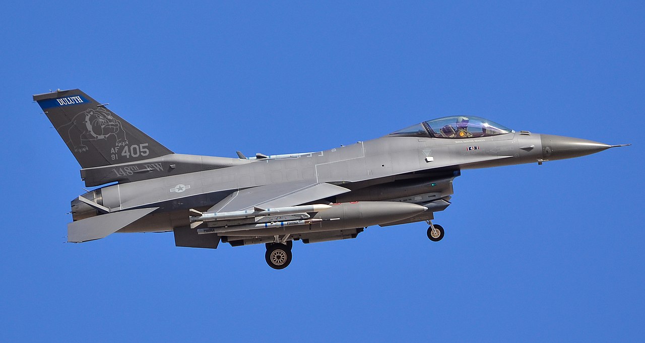 An F-16 fighter from 148th Fighter Wing in flight.
