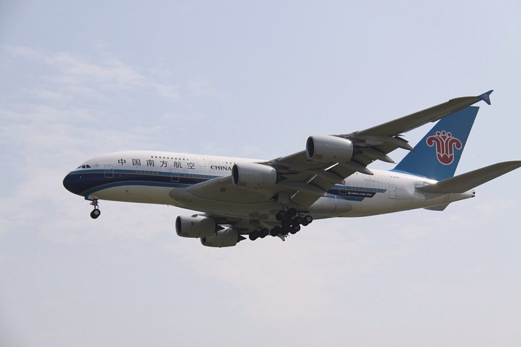 A China Southern Airlines Airbus A380 on approach.