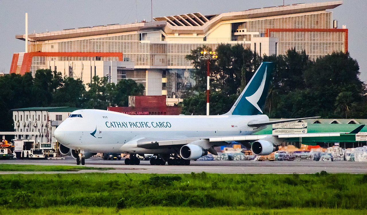 A Cathay Pacific Cargo Boeing 747 freighter aircraft on the ground.